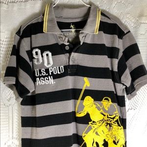 Kids Black and Grey Striped Polo Size 7X
